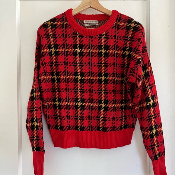 Urban Outfitters Red Plaid Knit Sweater - Picture 1 of 3